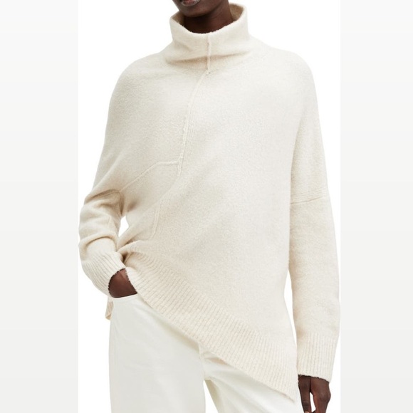 Allsaints FLAW Wool Blend Cream White Lock Roll Neck Asymmetric Sweater - Picture 11 of 12
